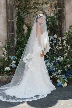 a woman in a wedding dress and veil