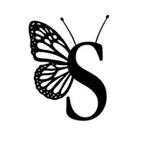 a black and white butterfly with the letter s on it