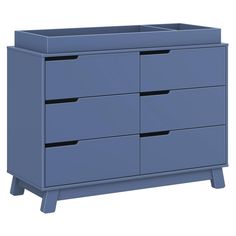 a blue dresser with four drawers on it