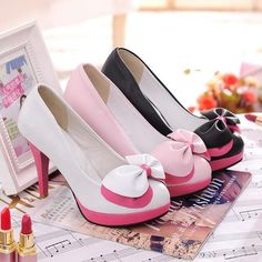 Double Butterfly, Pastel Bows, Kei Visual, Butterfly Knot, Princess Shoes, Bow Heels, Mary Jane Heels, Platform High Heels, Leather High Heels