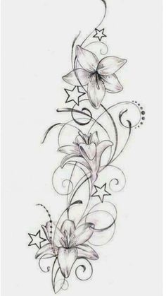 a tattoo design with flowers and stars on it