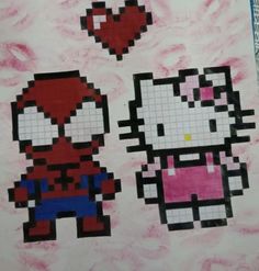 an image of hello kitty and spiderman in cross - stitch on a piece of paper