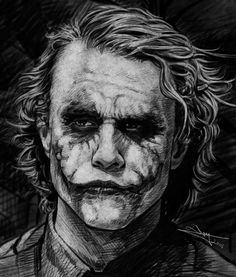 a drawing of the joker in black and white