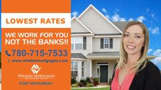 a woman standing in front of a house with the words lowest rate for you not the banks