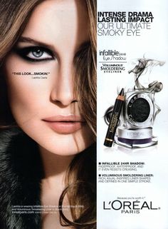 Intense Laetitia. Lasting Impact. L'Oréal's ultimate smoky eye always belongs to French MegaBeauty Laetitia Casta! Beauty Layout, Media Coursework, Cosmetic Advertising, Cosmetic Background, Instagram Graphic Design, Estelle Lefébure, Loreal Infallible