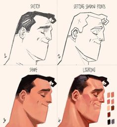 four different types of hair for men with different facial shapes and color options to choose from