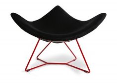 a black chair with red legs on a white background