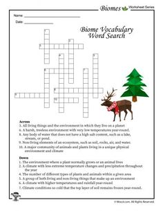 a crossword puzzle with the words biome vocabiliary word search