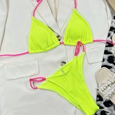 Neon Two Piece Swimsuit Nwot Very Cute Neon Bathing Suits, Neon Bikinis, Two Piece Swimsuit, Party Looks, Neon Yellow, Pink Yellow, Womens Swim, Bathing Suits, Two Piece