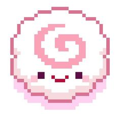 an image of a pixel art skull in the shape of a circle with pink and white colors