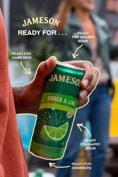 a person holding a can of jameson on their left hand with instructions about how to use it