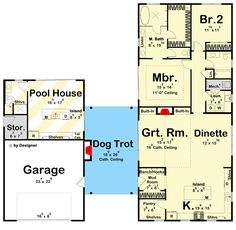 the floor plan for a two story house with an attached garage and separate living area