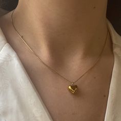 Puffed Mini Heart Necklace in Gold ✨ Fully stainless steel & tarnish proof! (18k gold plated) 16" with a 2" extender  Snake chain style featuring a mini gold puffed heart pendant 🤍 The heart measures 1cm x 1cm Handmade with love! Puffed Heart Necklace, Puffed Heart, Dope Jewelry, Gold Heart Necklace, Classy Jewelry, Jewelry Lookbook, Funky Jewelry, Girly Jewelry, Jewelry Inspo