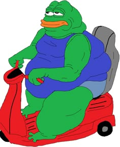 a cartoon frog sitting on top of a red scooter