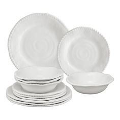 white dinnerware set with braided design on the front and center, including plates