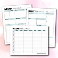 three daily planner pages with the words weekly planner on top of each page and an image of