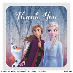 two frozen princesses standing next to each other with the words thank you on them