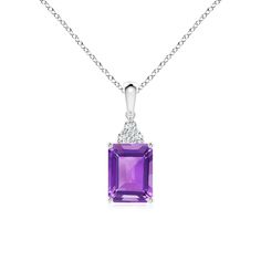 ANGARA Product_Description:- The emerald-cut amethyst sits pretty in a four prong setting and is topped with a shimmering cluster of diamonds. A combination of sophisticated charm and modern day grace, the royal purple amethyst is enhanced by the brilliance of the sparkling white diamonds. This exquisite amethyst diamond pendant is an imposing beautyin Silver.. # About the Gemstone:- Available in captivating shades of purple, amethyst is all about regal elegance. This eye-catching gem symbolizes tranquility, clarity and inner strength. What's more, it's also the birthstone for February and the traditional gemstone for the 6th wedding anniversary. # Gemstone Shape:- The emerald-cut amethyst offers a clean and elegant look. Its unique shape and facets enhance clarity and shine. This shape is 6th Wedding Anniversary, Amethyst Pendant Necklace, Regal Elegance, Necklace With Diamond, Amethyst Necklace Pendant, Amethyst Pendant, Royal Purple, Fine Jewellery Necklace, Inner Strength