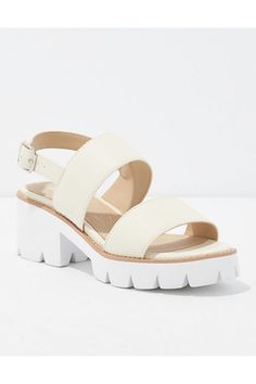 Synthetic upper, lining and sole/PETA-certified vegan leather/Adjustable slingback strap with buckle closure/Cushioned footbed/Platform lug sole with block heel/Not eligible for promotions | Only ships within the USA Heels & Wedges, Lug Sole, Flip Flop Sandals, Platform Sandals, American Eagle Outfitters, Women's Shoes Sandals, American Eagle, Block Heels, Flip Flops