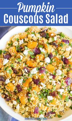 pumpkin couscous salad in a white bowl