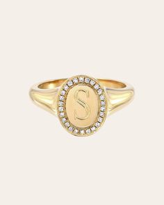 14k Gold Diamond Frame Signet Ring Classic Diamond Initial Ring For Everyday, Classic Diamond Initial Ring With Monogram, Classic Diamond Monogram Initial Ring, Everyday Diamond Oval Signet Ring, Elegant Personalized Diamond Signet Ring, Everyday Oval Diamond Signet Ring, Classic Diamond Initial Ring Personalized, Classic Diamond Signet Ring With Initials, Classic Personalized Diamond Initial Ring