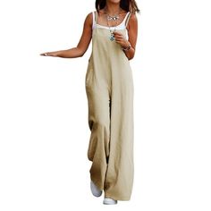 DYMADE Women Plus Size Cotton Linen Solid Loose Sleeveless Wide Leg Pocket Casual Jumpsuit is the piece you have been searching for. High quality fabric, soft, comfortable and special design, give you what style you need. Features: Casual Style, Cotton Linen, Plus Size, Square Neck, Wide Leg, Loose, Solid, Jumpsuit, Pants. Occasion: It is perfect to daily, work, travel, vacation, wedding, night out, event, date, home, every Outdoor Etc. Match: Pair it with sneakers for an eyes-catching look. Abo Dungarees Women, Linen Dungarees, Maternity Clothes Summer, Overalls Casual, Cold Shoulder Jumpsuit, Womens Jumpsuits Casual, Long Pant Jumpsuit, Vintage Overalls, Jumpsuit Casual