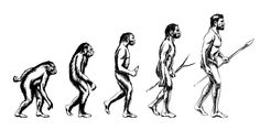 the evolution of man and woman in different poses, vintage line drawing or engraving - stock photo