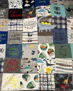 a quilt made with different types of children's t - shirts