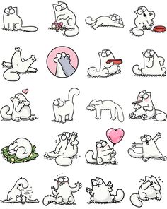 an image of various cartoon animals with hearts on their backs and feet, all in different positions