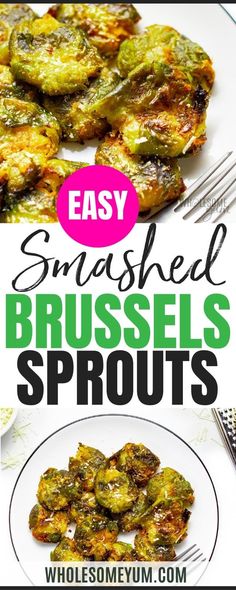 easy smashed brussels sprouts with text overlay