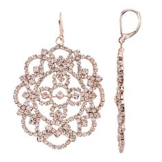 Make a beautiful style statement when you don these captivating filigree drop earrings. EARRING DETAILS Length: 3.25 in. Closures: leverback Plating: rose gold tone Not appropriate for children 14 years old and younger. Size: One Size. Color: Pink. Gender: female. Age Group: adult. Vintage Statement Earrings, Blush Earrings, Statement Earrings Wedding, Triple Hoop Earrings, Black Hoops Earrings, Crystal Earrings Wedding, Crystal Chandelier Earrings, Silver Statement Earrings, Crystal Hoop Earrings