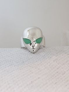 Sterling Silver Alien Ring Alien Jewelry Concept Art, Alien Rings, Alien Candle, Alien Ring, Alien Earrings, Black Ring Box, Alien Necklace, Many Rings, Sterling Silver Skull Rings