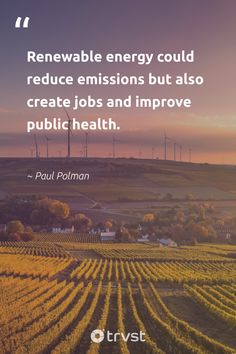 a field with windmills in the background and a quote from paul polman on energy