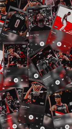 a bunch of different pictures on top of each other with the same person playing basketball