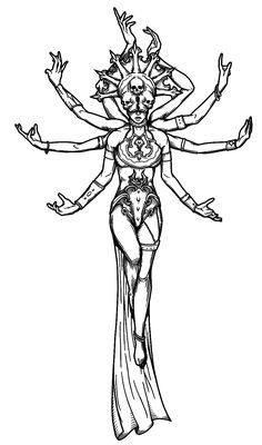 a drawing of a woman with many arms and legs