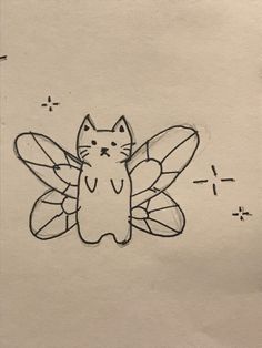 a drawing of a cat sitting on top of a butterfly