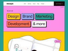 an image of a website page with the words design, brand, marketing and more