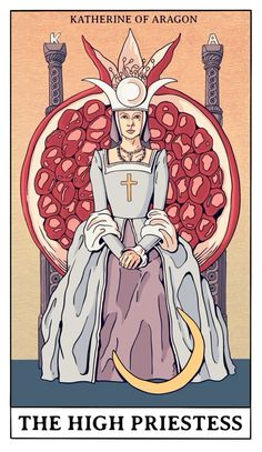 the high priest tarot card with an image of a woman sitting on a throne