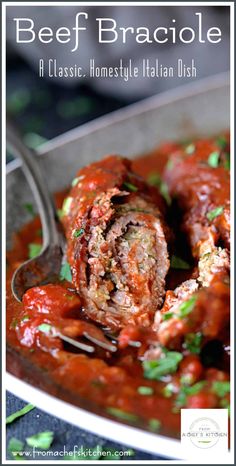 a close up of a plate of food with meatballs in tomato sauce and garnished with parsley