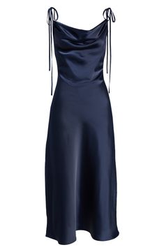 Slender, adjustable ties grace the shoulders of a slinky satin midi dress with a gorgeous cowl neck. 48" center front length (size Medium) Cowl neck Adjustable tie straps Unlined 97% polyester, 3% spandex Dry clean Imported | WAYF The Beverly Cowl Neck Midi Dress Satin Midi Dress With Tie Back, Satin Fitted Dress With Tie Straps, Satin Dress With Tie Straps For Night Out, Fitted Satin Midi Dress With Cowl Back, Satin Midi Dress With Spaghetti Straps And Ruched Detail, Satin Midi-length Dress With Tie Back, Silk Cowl Neck Fitted Midi Dress, Elegant Satin Slip Dress With Tie Straps, Party Satin Slip Dress With Tie Straps