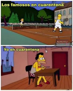 the simpsons is playing tennis in spanish and english, while he's not happy about it