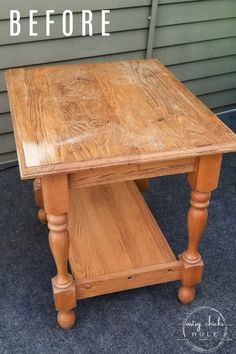 an old table turned into a side table with the words, how to make a end table