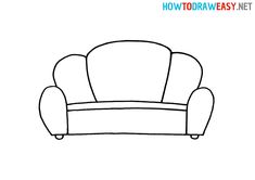 a drawing of a couch with the words how to draw easy