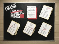 a bulletin board with several pieces of paper on it