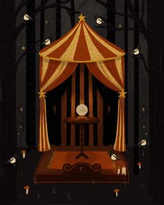 an illustration of a circus tent in the woods