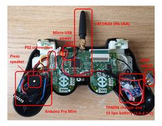 an electronic device with parts labeled in red