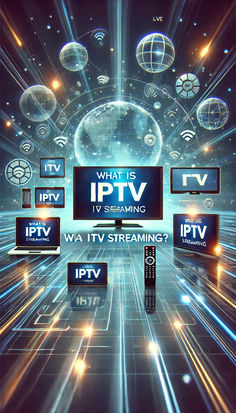 an advertisement for the iptv streaming service is shown in front of many television screens