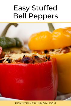 Stuffed peppers with cheese on top. Rice And Peppers, Easy Stuffed Pepper Recipe, Budget Friendly Dinner Recipes, Budget Dinner Recipes, Easy Stuffed Peppers, Stuffed Peppers Recipe, Fall Recipes Pumpkin, Bell Pepper Recipes