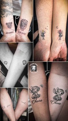 several pictures of different tattoos on the legs and feet, including one with an animal