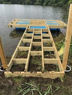 the rafts are being built into the water to be used as a boat dock